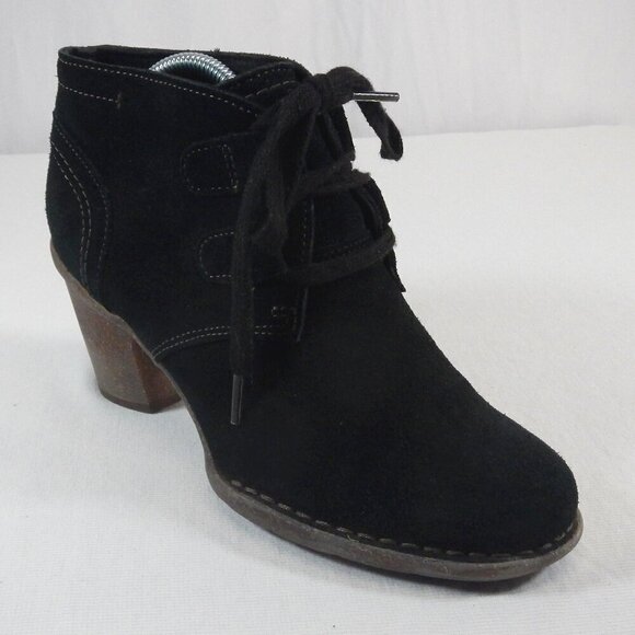 Clarks Shoes - Clarks Artisan Carleta Lyon Black Suede Leather Lace Bootie with 3" Heel Size 7